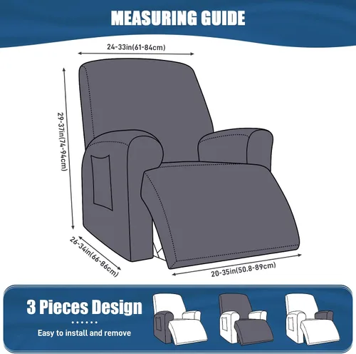 Vista 2 de TAOCOCO Fundas Elásticas para Sillones Reclinables de 3 Piezas Fundas Sólidas para Muebles Funda para Sillón Reclinable Fundas Deslizables