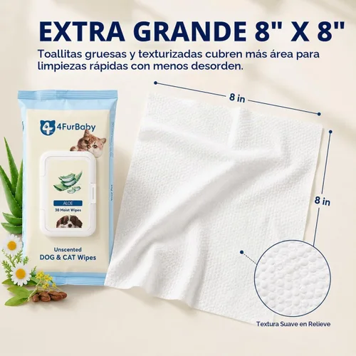 Vista 4 de Toallitas para perros para patas y traseros, sin perfume, 30