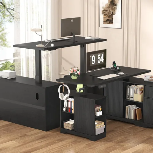 Vista 9 de 55" L-Shaped Electric Standing Desk, Executive Standing Desk, Black