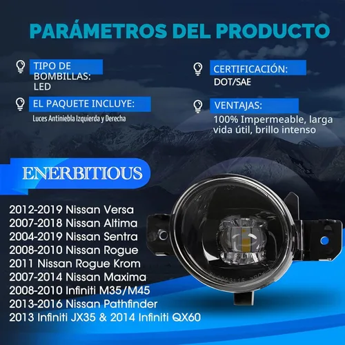 Vista 3 de Luces antiniebla LED de repuesto para Nissan Sentra 2004-2019, Altima Sedán 2007-2018, Versa, 2007-2019 Versa, 2007-2014 Maxima, 2008-2010 montaje