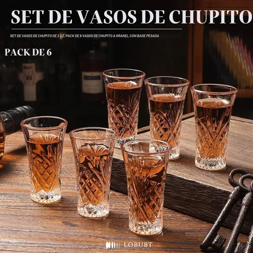 Vista 3 de Paquete de 6 vasos de chupito a granel con base pesada de 2 onzas pequeñas vasos de chupito para vodka, whisky, tequila, expreso, juego de licor