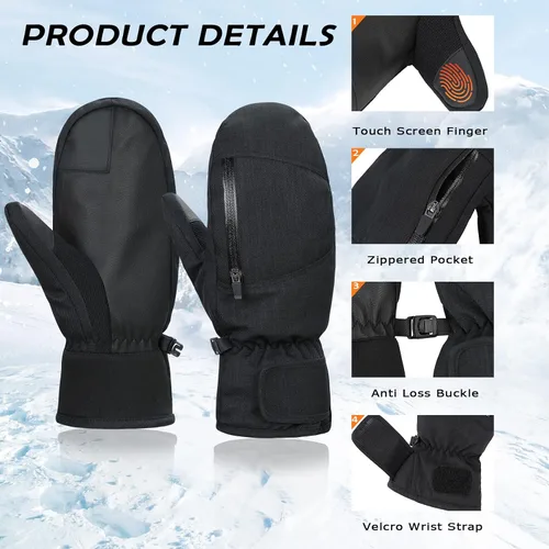 Vista 2 de Century Star Guantes de esquí para hombres y mujeres, guantes de snowboard para pantalla táctil, guantes de nieve impermeables para motos de nieve