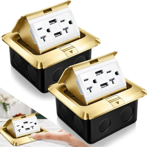 Vista 16 de Hoolerry Kit de 1 caja de cubierta de toma de corriente eléctrica de piso desplegable con cargador USB de 4.8 A, 20 amperios, impermeable