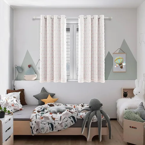 Vista 8 de MYSKY HOME - Cortinas opacas rosadas para dormitorio de niñas de 54 pulgadas de largo, cortinas cortas para tratamiento de ventanas, 100% cortinas
