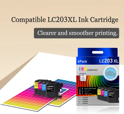 Vista 5 de Cartuchos de tinta LC203 LC201 XL (1 negro, 1 cian, 1 magenta, 1 amarillo, 4 unidades) – Repuesto compatible con Loet para impresora Brother LC203XL