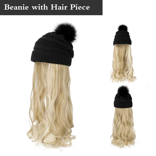 Vista 40 de AynnQueen - Gorro de invierno con extensiones de cabello desmontables para mujer.