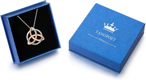 Vista 7 de TANGPOET Collar con nudo celta plata de ley triquetra Mealguet colgante de buena suerte joyería irlandesa regalos para hombres mujeres