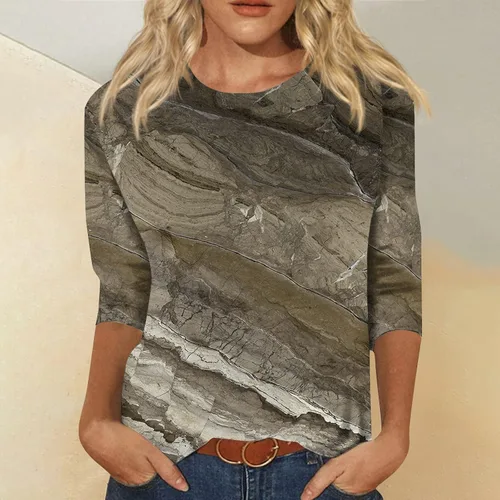 Vista 4 de TEEBIN - Camiseta de cuello redondo con estampado de manga de siete puntos para mujer
