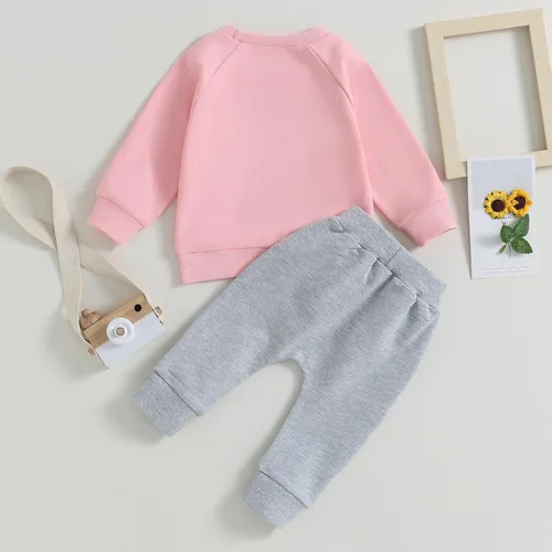 Vista 4 de FIOMVA Daddys - Ropa de bebé para niña, ropa de otoño e invierno, conjunto de sudadera y pantalones, conjunto de 2 piezas, camisa y pantalones