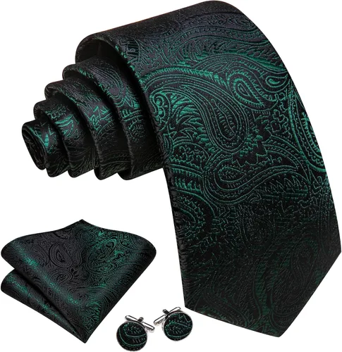 Vista 88 de Barry.Wang - Juego de corbata de seda para hombre, diseño de cachemira, pañuelo y gemelos de bolsillo