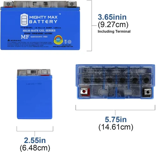 Vista 2 de Mighty Max Battery YT7B-BS GEL 12V 6.5AH - Batería de repuesto compatible con Suzuki Drz400e 2003-3
