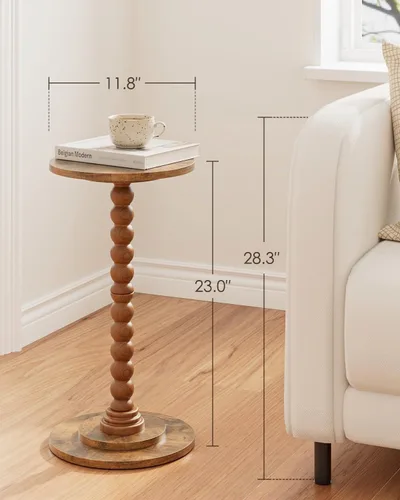 Vista 3 de Masupu Mesa auxiliar redonda, mesa auxiliar pequeña para espacios pequeños, mesa de bebidas con pedestal con pata de madera maciza para sala