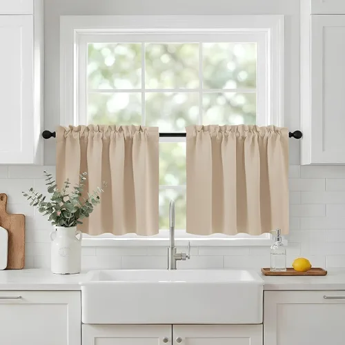 Vista 11 de NICETOWN Cortinas Opacas Cortas - Tratamiento de Ventana con Aislamiento Térmico, Niveles de Cortina Pequeños para Sala de Estar/Cocina, 2 Paneles