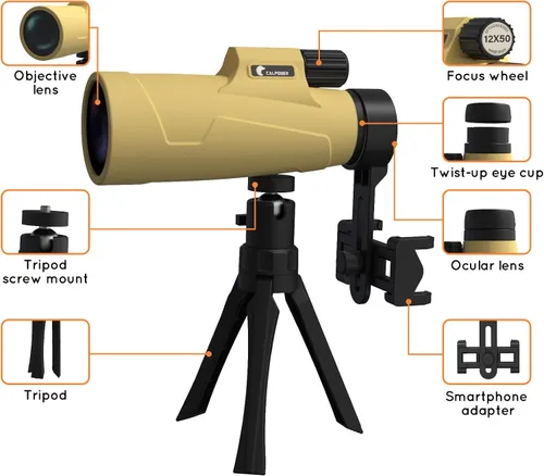 Vista 6 de Telescopio monocular de 12 x 50 de alta potencia para adultos, monocular HD con zoom compacto con adaptador para teléfono inteligente y trípode