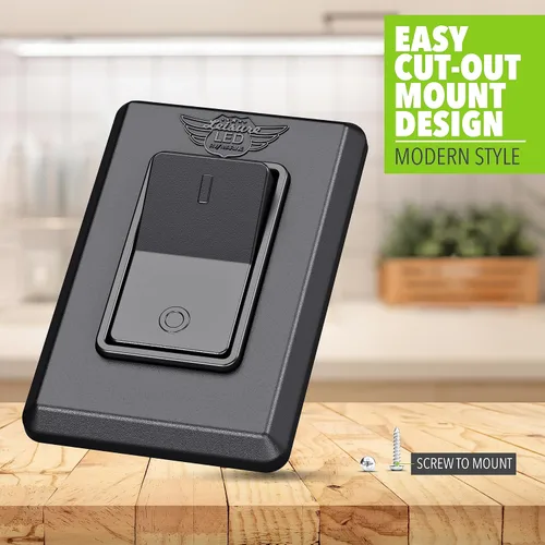 Vista 4 de Interruptor de encendido/apagado moderno de SPST único con tapa, 12 voltios, para RV, remolque, cámper, con etiqueta adhesiva (Negro)