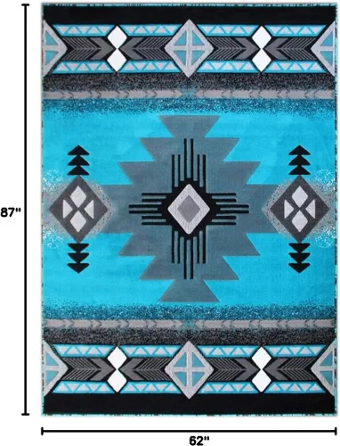 Vista 3 de Masada Rugs, Southwest Native American Design - Alfombra turquesa (5 pies x 7 pies)