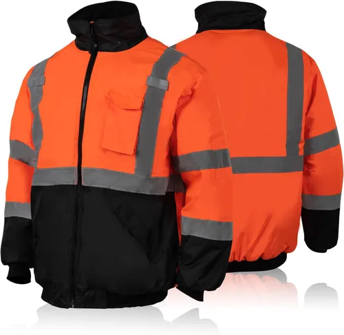 Vista 9 de FONIRRA - Chaquetas bomber de alta visibilidad con forro polar, ANSI Clase 2, chaqueta reflectante impermeable para hombres