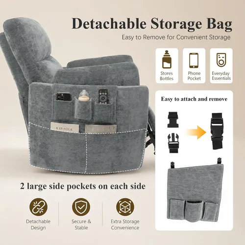 Vista 7 de Extra Wide Power Swivel Rocker Recliner Chair Nursery,Light Gray