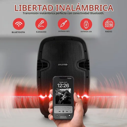 Vista 4 de Pyle (PPHP837UB) - Altavoz de sistema PA activo amplificado Bluetooth con micrófono, subwoofer de graves de 8 pulgadas, monitor de escenario