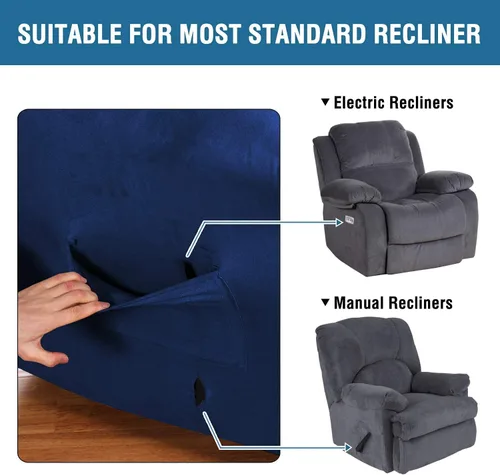 Vista 6 de Fundas impermeables de terciopelo para sofá reclinable, 8 fundas elásticas para sofá reclinable de 1, 2 y 3 plazas, funda suave antideslizante
