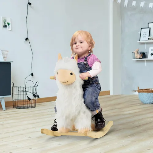 Vista 2 de Qaba Juguete de caballo mecedora para niños, estilo llama, tela de felpa suave para niños de 3 años en adelante