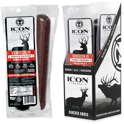 Vista 6 de ICON Meats Bison & Pork Summer Sausage, Garlic Flavor, High Protein, 4 Pack