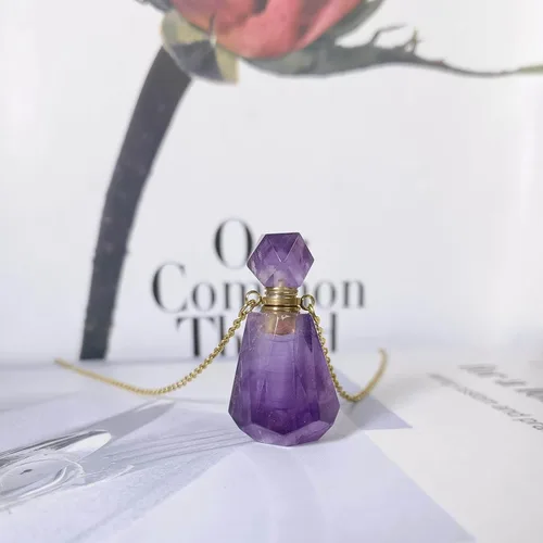 Vista 49 de Perfume Bottle Necklace Heart Shape, Amethyst Necklace Healing Crystal for Women, Essential Oil Diffuser Bottle Necklace Jewelry for Liquid