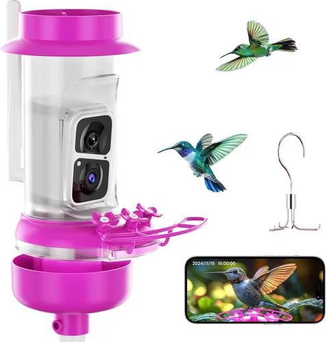 Vista 10 de Soliom Comedero de colibríes con cámara, comedero inteligente para pájaros con vista en vivo 2K, identificación de especies AI, a prueba de fugas