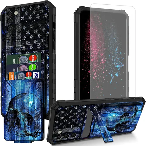 Vista 8 de Funda para teléfono Samsung Galaxy A54 con protector de pantalla, funda con ranura para tarjetas desmontable incorporada, con función atril, a