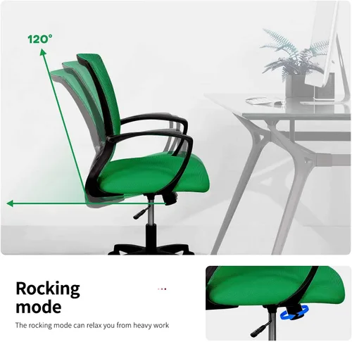 Vista 4 de Silla de oficina ergonómica de malla, silla de computadora con soporte lumbar, reposabrazos de respaldo medio, giratoria, ajustable, para mujeres