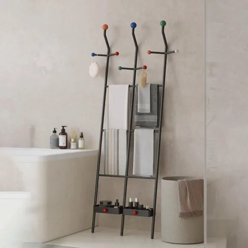 Vista 6 de Towel Rail Freestanding Bathroom Towel Storage Rack Household Wall Coat Rack Bathroom Floor-Standing Clothes Freestanding Storage Rack Towel Black