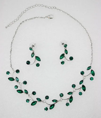 Vista 2 de Faship Precioso conjunto de pendientes y collar floral de cristal