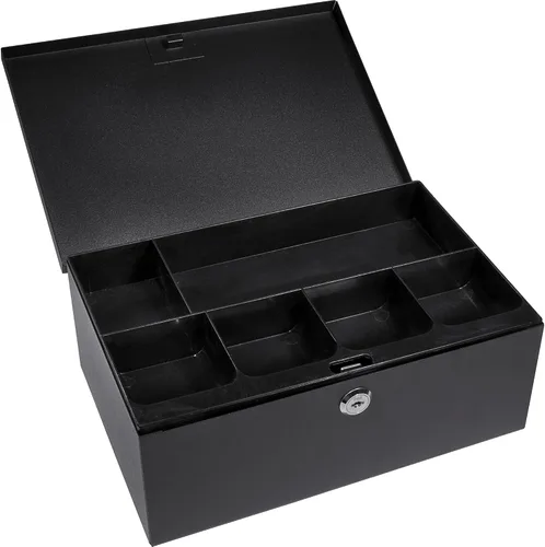 Vista 7 de BARSKA Caja de efectivo de 12 pulgadas y bandeja de 6 compartimentos con cerradura de llave, color negro
