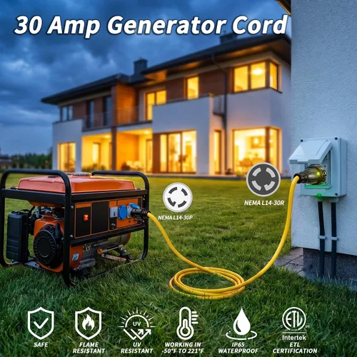 Vista 7 de PlugSaf Cable generador de 50 pies y 30 amperios de 4 clavijas con conector Amarillo