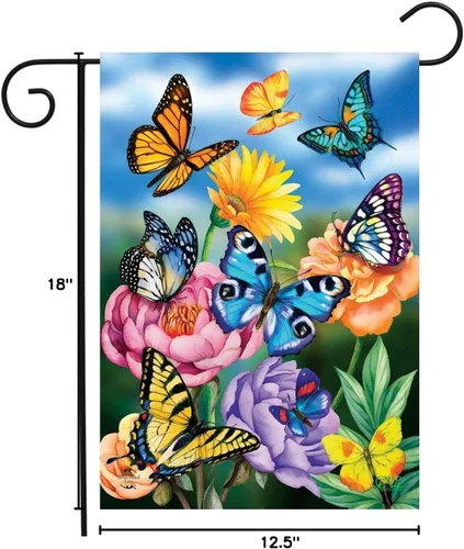 Vista 5 de Briarwood Lane Bandera de jardín de primavera con mariposas en el jardín