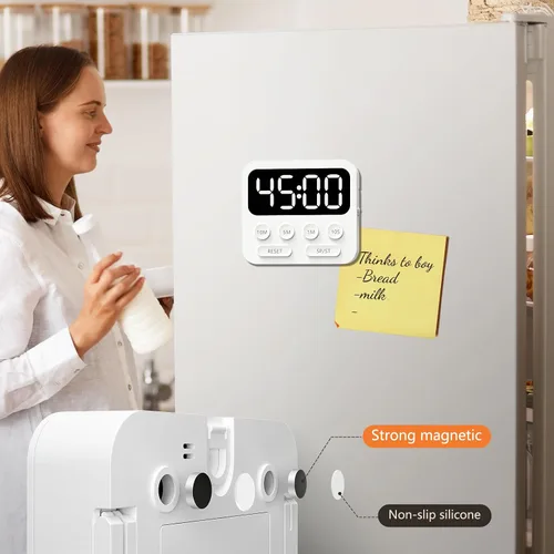 Vista 5 de Temporizador digital de cocina con cronómetro y función de cuenta regresiva, temporizador magnético para niños con pantalla LED grande y volumen