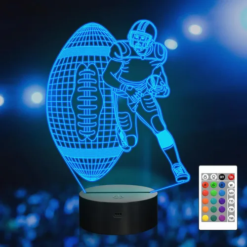 Vista 9 de Attivolife Luz nocturna de jugador de fútbol americano para niños, lámpara LED de ilusión de rugby 3D, 16 colores cambiantes con control remoto