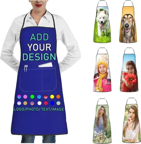 Vista 15 de Delantal personalizado con 2 bolsillos, personalizable con nombre, texto, logotipo, foto, cocina, horneado, delantal de cocina para mujeres y hombres