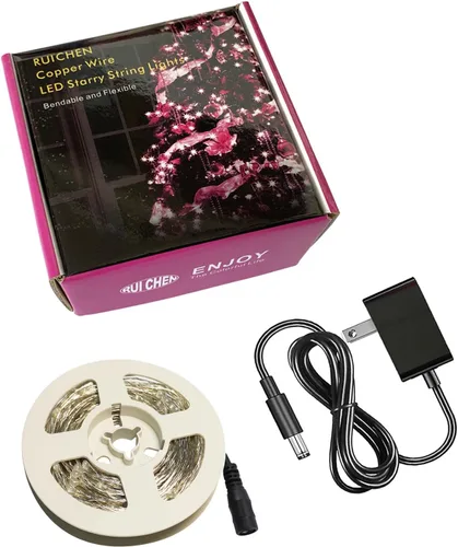 Vista 9 de RUICHEN Guirnalda de luces de alambre plateado enchufable, 33 pies, 100 luces LED estrelladas con carrete, color morado Waterproof Starry String