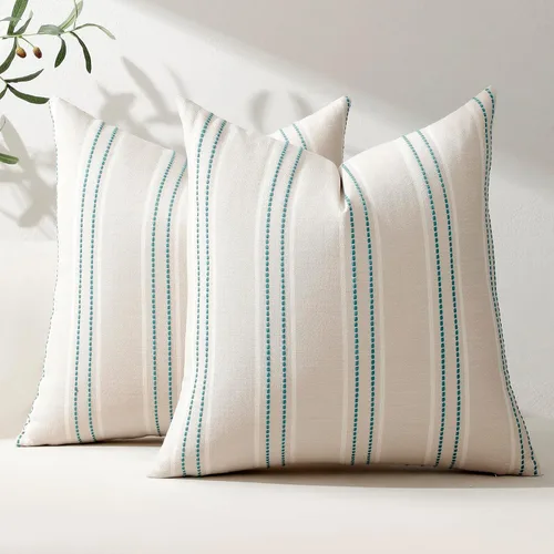 Vista 34 de Hckot Fundas de Almohadas Decorativas 16x16 Juego de 2 Fundas de Almohadas a Rayas de Lino Texturizado Almohadas Decorativas Fundas de Cojines