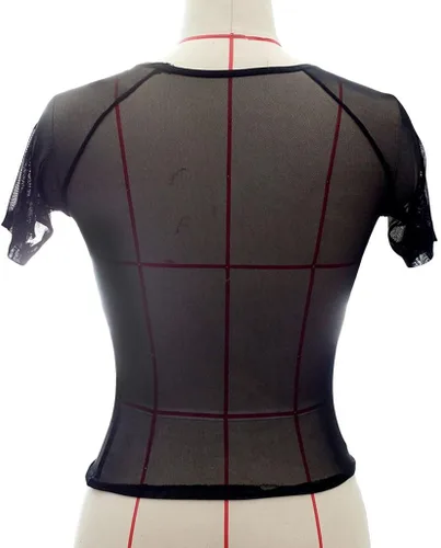 Vista 5 de Lencería de encaje transparente para mujer, de manga corta, sexy, transparente, ropa interior casual y cómoda, Negro