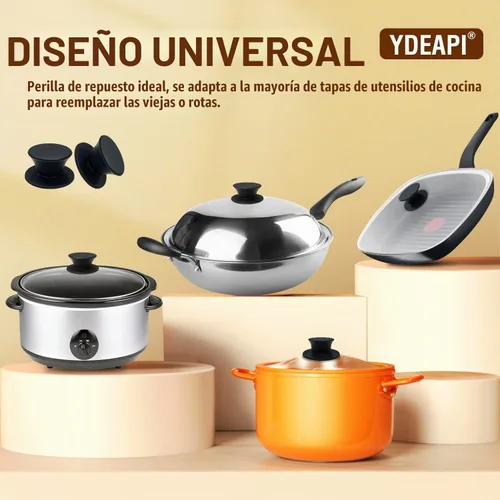 Vista 4 de Ydeapi - Pomos universales de repuesto para tapa de olla, asas de silicona para tapa de sartén, resistentes al calor, mango antideslizante