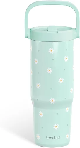 Vista 37 de SANDJEST Besties - Vaso de acero inoxidable con tapa para pajita de 30 onzas con asa de transporte para mujeres, niñas, mejores amigas, taza de café