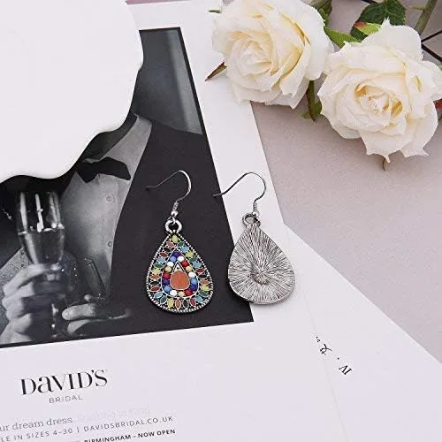 Vista 6 de Aretes colgantes de plata esterlina, con forma de gota, hechos a mano, de estilo bohemio, cobre, IDAX0286