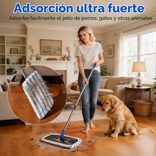 Vista 5 de Masthome Trapeador plano grande de 16 pulgadas, 3 almohadillas de fregona de microfibra Azul Extra Grande