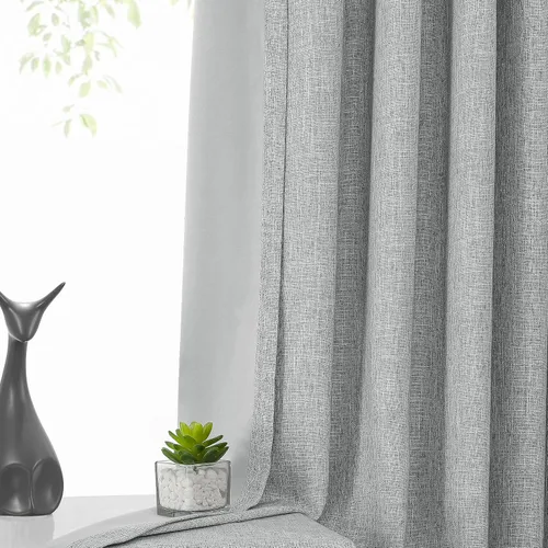 Vista 2 de Panel de Cortina con Pliegues Pellizcos Opaca Completa con Textura de Lino Térmicamente Aislada con Forro Opaco para Dormitorio Estilo Granja 100%