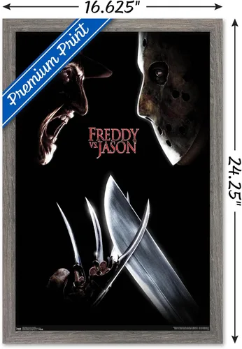 Vista 3 de Trends International Freddy vs. Jason - Póster de pared de una hoja, 14.725 x 22.375 pulgadas, versión enmarcada de madera de granero
