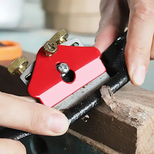 Vista 6 de Utoolmart Plano de radios ajustable con base plana y hoja de metal, herramienta de mano para manualidades de madera, rojo, negro