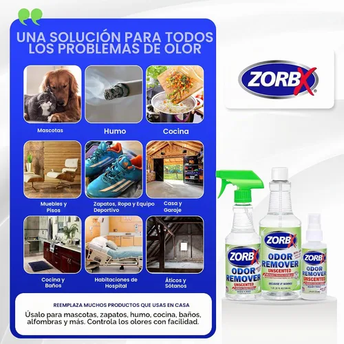 Vista 4 de ZORBX Juego de espray removedor de olores sin perfume, 2+16+32 onzas, grado