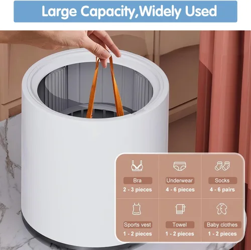 Vista 6 de Lavadora portátil de 6L, 24 W, capacidad de 2.2 lbs, lavadora pequeña automática para lavar ropa interior, ropa de bebé, calcetines, artículos